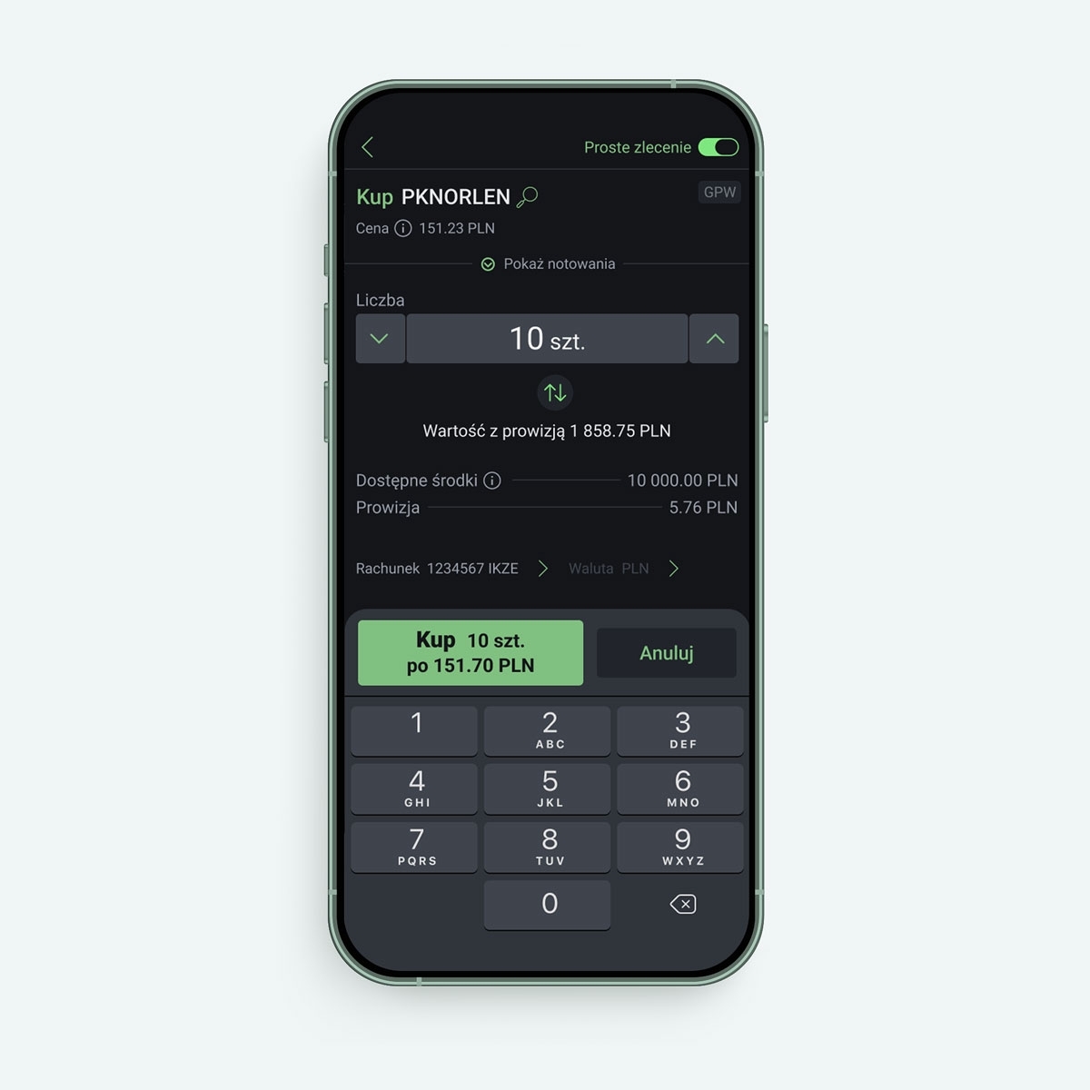Tryb prosty zleceń w bossaMobile